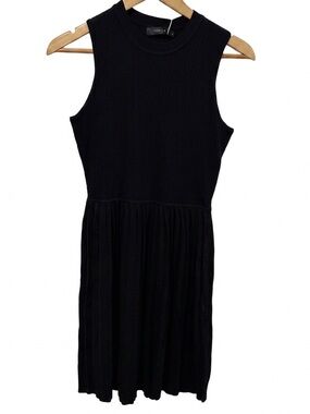 ZESICA Black Ribbed Knit Sleeveless Pleated Midi Dress - Size Medium